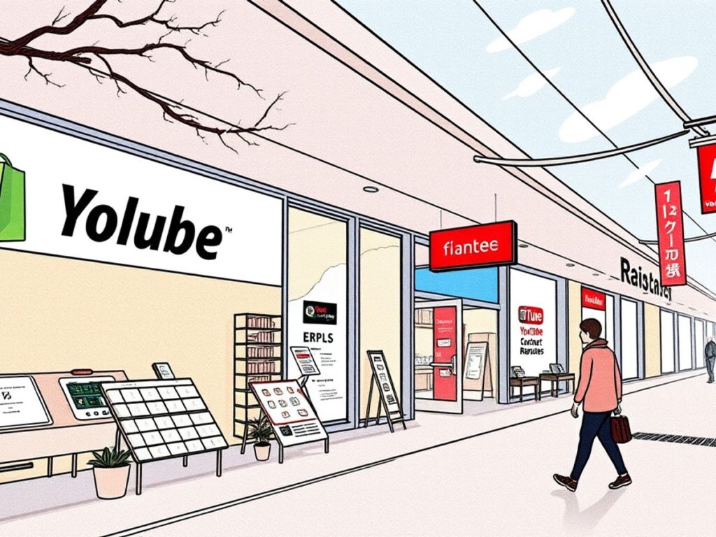 YouTubeとShopifyのロゴとクリエイター