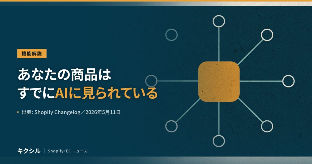 Agentic Storefrontsが管理画面に入ったことのアイキャッチ：ストアの商品がAIチャネルから見られている状態を解説